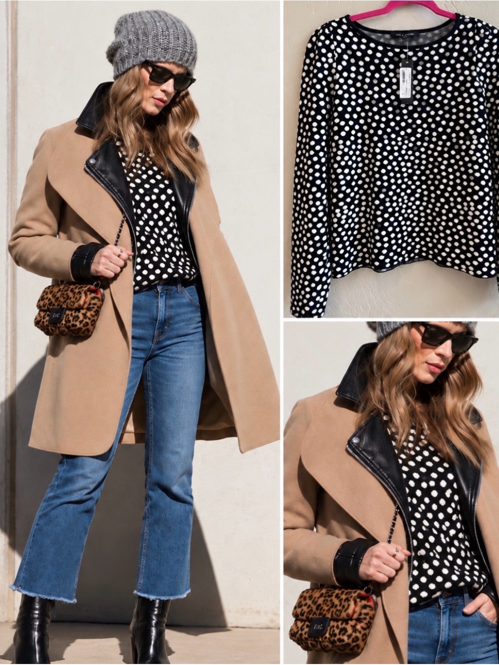 NWT Zac & Rachel Black White Polka Dot Knit Sweater Long